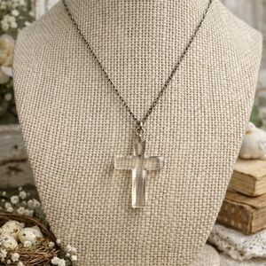 🦋Vintage Crystal Cross Necklace Sterling Silver Estate🌷